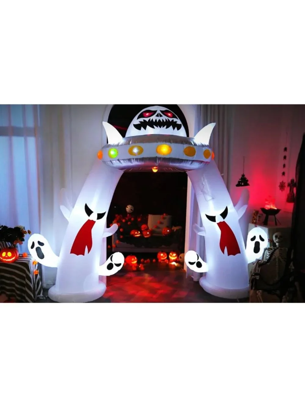 11 ft Halloween Inflatable Archway with Ghosts & UFO - Light-Up Yard Decor